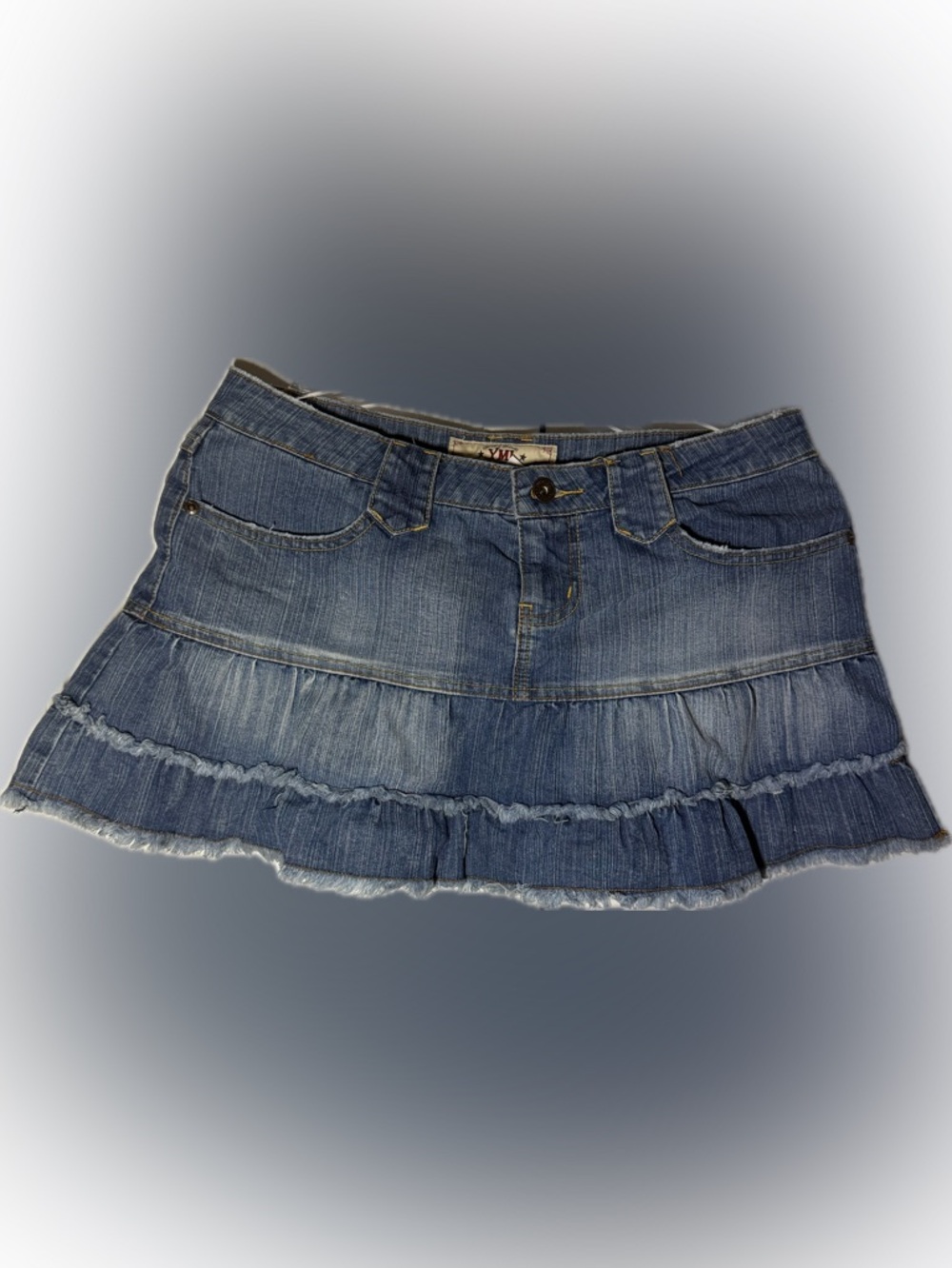 YMI Medium Blue Denim Ruffle-Hem Skirt Jeans